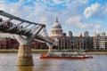 Afternoon view of the St. Paul\'s Cathedral, Millennium Bridge and Thames River Royalty Free Stock Photo