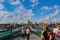 Afternoon view of the St. Paul\'s Cathedral, Millennium Bridge and Thames River Royalty Free Stock Photo