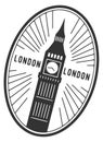 London landmark round label. Travel black sticker