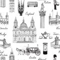 London landmark seamless pattern. Doodle travel Europe sketchy l Royalty Free Stock Photo