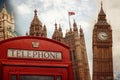 London landmark symbols collage with retro filter effect Royalty Free Stock Photo