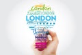 London light bulb word cloud, travel concept background