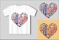 London love. Symbols of London in the shape of a heart. Travel concept with t-shirt mockup Royalty Free Stock Photo