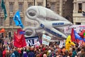 LONDON - MARCH 26: Protesters march past Trafalgar Square against public expenditure cuts in a rally -- March for the Alternative