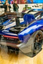 LONDON - MARCH 7, 2020: racing car in a shop window, blue, fragment
