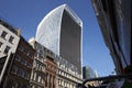 LONDON - MAY, 2017: The Walkie Talkie building, 20 Fenchurch Street, looming over a Victorian terrace, City Of London, London