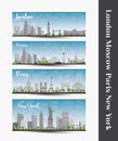 London, Moscow, Paris, New York. Set of four city skyline banner