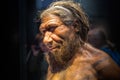 London. Neanderthal Homo adult male, based on 40000 year-old remains found at Spy in Belgium. Royalty Free Stock Photo