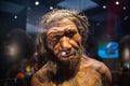 London. Neanderthal Homo adult male, based on 40000 year-old remains found at Spy in Belgium. Royalty Free Stock Photo