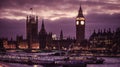 London at night. Big Ben in the background