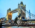 London night bridge from fountain dolphins