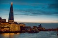 London night lights, view on a skyscraper The Shard and Thames river Royalty Free Stock Photo