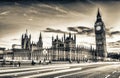 London night view from Westminster Bridge. Big Ben and city traffic lights Royalty Free Stock Photo