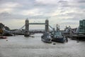 LONDON - NOVEMBER 17 : View of Tower Bridge and two warships in