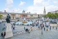 London - October 4, 2019: tourists on Trafalgar Square on a sunny day, aerial view