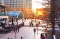 London Office people getting at work. Early morning in Canary Wharf aria Royalty Free Stock Photo