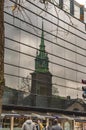 London old church of all hallows by the tower and it is visible in glass