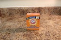 London Ontario Canada, March 19 2018: Arm and Hammer pure baking soda brand product shot. Most recognizable US trademark