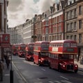 A London painting of double decker buses on a city street Royalty Free Stock Photo