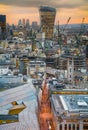 London panorama from the St. Paul cathedral, Walkie Talkie building in sunset Royalty Free Stock Photo