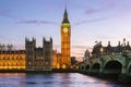 London, parliament building and Westminster Bridge at Dusk Royalty Free Stock Photo