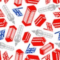 London pattern seamless. United Kingdom background. Landmark of London set icon. Red doubledecker and phone booth. UK flag and Big Royalty Free Stock Photo