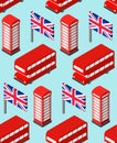 London pattern seamless. United Kingdom background. Landmark of London set icon. Red doubledecker and phone booth. UK flag and Big Royalty Free Stock Photo
