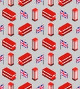 London pattern seamless. United Kingdom background. Landmark of London set icon. Red doubledecker and phone booth. UK flag and Big Royalty Free Stock Photo