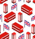 London pattern seamless. United Kingdom background. Landmark of London set icon. Red doubledecker and phone booth. UK flag and Big Royalty Free Stock Photo