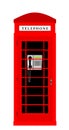 London phone booth vector illustration isolated on white background. Street telephone box, Great Britain symbol. Royalty Free Stock Photo
