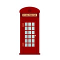 London phone box isolated on white background. Red phone box. Red phone booth icon in flat style. Royalty Free Stock Photo