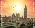 London - a picture of Westminster bridge, the house of parliament and big ben Royalty Free Stock Photo