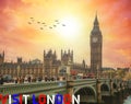 London - a picture of Westminster bridge, the house of parliament and big ben Royalty Free Stock Photo