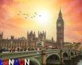 London - a picture of Westminster bridge, the house of parliament and big ben Royalty Free Stock Photo