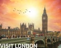 London - a picture of Westminster bridge, the house of parliament and big ben Royalty Free Stock Photo