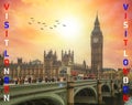 London - a picture of Westminster bridge, the house of parliament and big ben Royalty Free Stock Photo