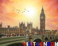 London - a picture of Westminster bridge, the house of parliament and big ben Royalty Free Stock Photo