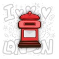 London post box vector. English london post cartoon illustration. Red Mail Box - England - London - Cartoon Icon with Royalty Free Stock Photo