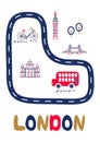 London poster with text and landmarks vector illustration.