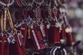 London red post box and red bus souvenir key chains on sale at a street market in London, UK. Royalty Free Stock Photo