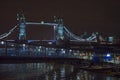 London river thames at night with calm water and tower bridge Royalty Free Stock Photo