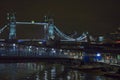 London river thames at night with illuminated tower bridge