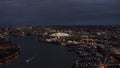 London Riverside Skyline Aerial Night View feat. River Thames and The O2 Arena Royalty Free Stock Photo