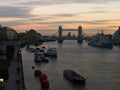 London`s cityscape at dusk: Tower Bridge, River Thames, etc. Royalty Free Stock Photo