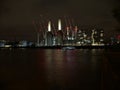 Night city skyline, River Thames, Battersea, London, UK Royalty Free Stock Photo