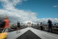 London`s St Paul and walking people on the Millennium Bridge Royalty Free Stock Photo