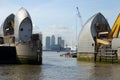 London's Thames Barrier and city of London. Royalty Free Stock Photo