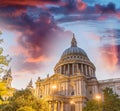 London Saint Paul Cathedral reflections at sunset Royalty Free Stock Photo