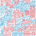 London. City seamless pattern Roads, houses, river