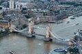 LONDON - SEPTEMBER 24, 2016: Aerial view of Tower Bridge and cit